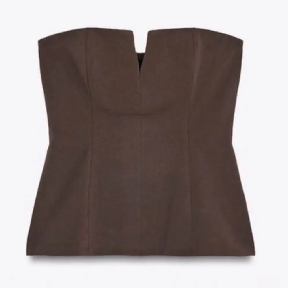 Zara Linen-Look Strapless Bandeau Top in Dark Brown Size Large 4661/052/700 - Picture 6 of 11